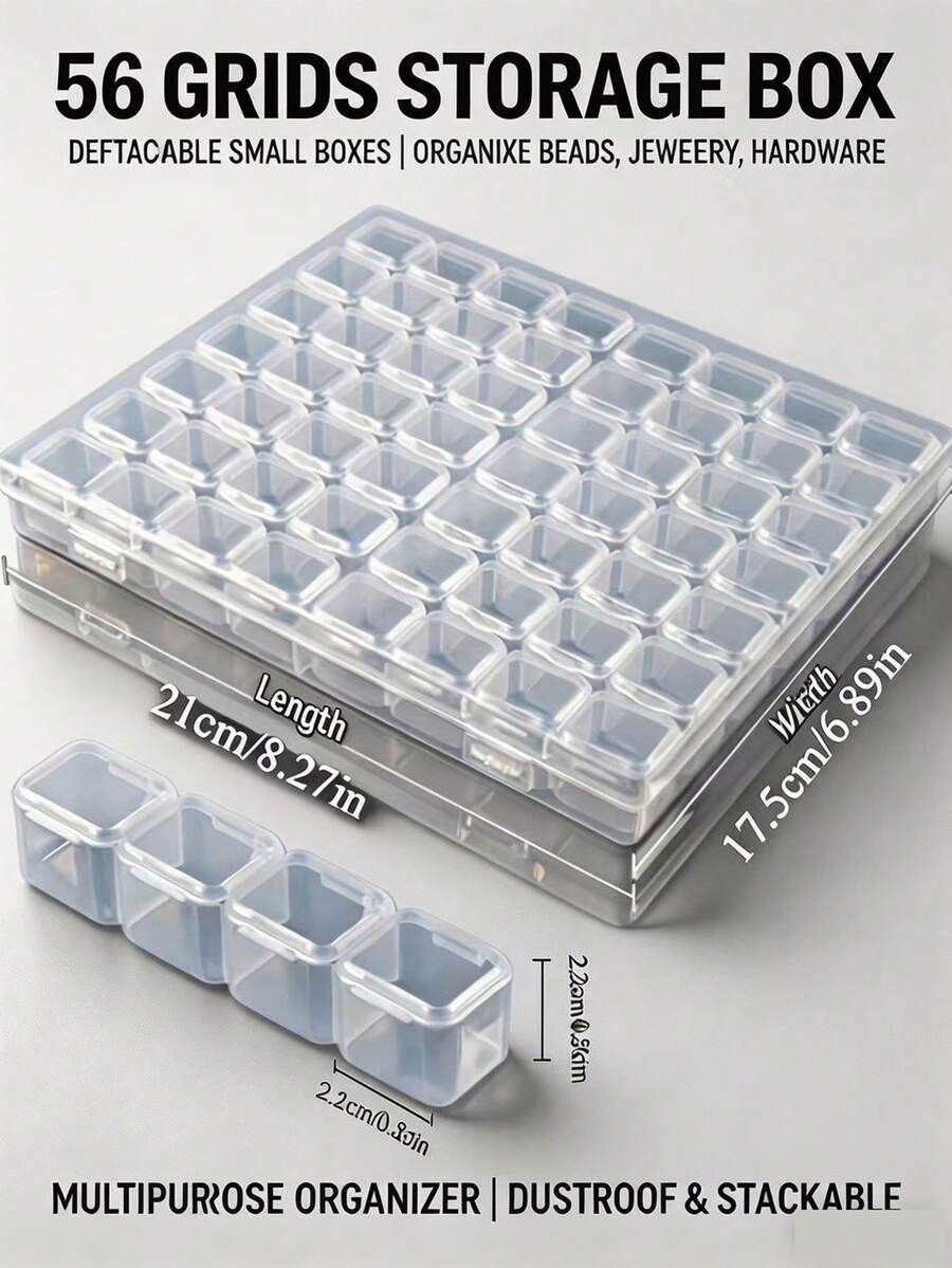 1pc Detachable Jewelry Storage Box, 28/56 Slots With Cover, Small Items Organizer Box For Diamond Painting, Tools, Nail Art Supplies, Transparent Jewelry Display Box, Multi-Functional Jewelry Organizer, Suitable For Earrings, Necklaces, Rings, Beads Storage, Gift For Girlfriend, Valentine's Day, Mother's Day, Women, Christmas, Thanksgiving, New Year - Multicolor - View 1