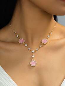 1件优雅奢华闪亮高端粉色四叶草吊坠项链（女士款） - 粉色 - 查看 1