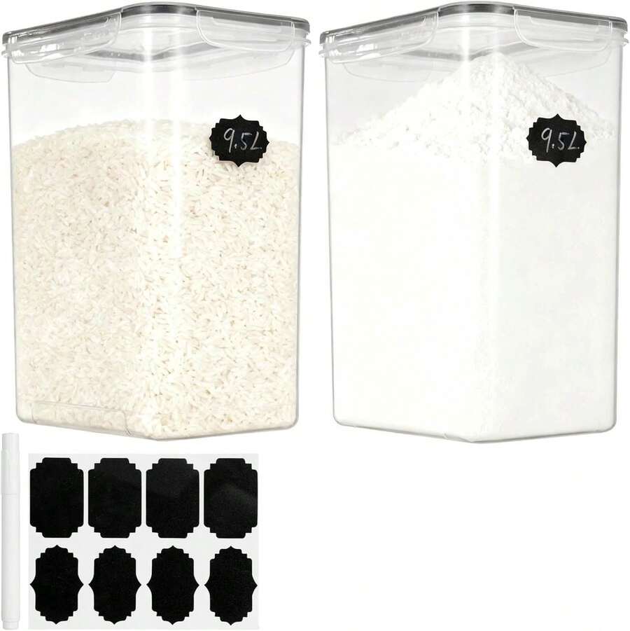 9.5L 2 Pack Extra Large Flour Sugar Storage Containers For 25 Lbs Flour, Airtight Kitchen Pantry Organization Canisters With Lids For Bulk Food, Rice, Baking Supplies. - View 1