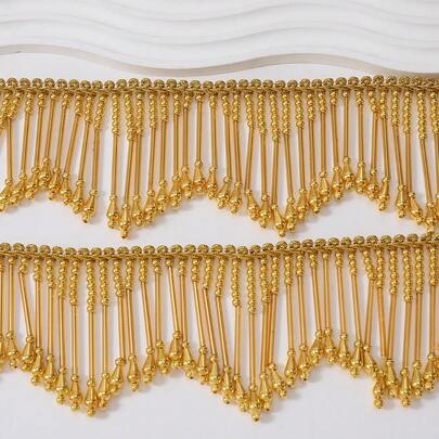 2.36/3.14 Inch Wide Elegant Pearl Decor Tassel Lace Trim, Suitable For Latin Dance Costumes, Wedding Decorations And DIY Sewing Projects - Sparkling Rhinestone Tassels, Lace For Stage Costumes And Weddings (0.5 Yard Gold)