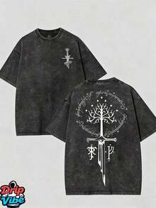 Break The SystemLOTR LOTR Middle Earth Shirt, JRR Tolkien Hoodie,  Merch, LOTR Sweatshirt, Menswear Top Apparel Men Gifts Vintage DistressedRound Neck Loose Fit T-Shirt - 黑色 - 查看 1