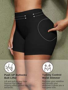 1pc Women Waist Trainer Shorts With Butt Pads, Seamless Shapewear Tummy Control Panty - Black - View 5