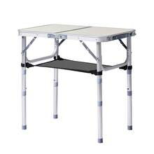 Outdoor Folding Camping Table, 2ft Portable Pinic Table With 3 Adjustable Height, Small Aluminum Foldable Lightweight Patio Side Table With Carry Handle For Outdoor Indoor Hiking Camp BBQ Beach, White - 白色 - 查看 3