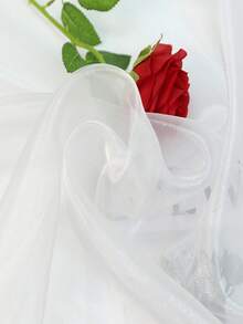 1件欧根纱面料，高密度三层闪亮背景面料，新娘星光薄纱面料 - 本白色 - 查看 12