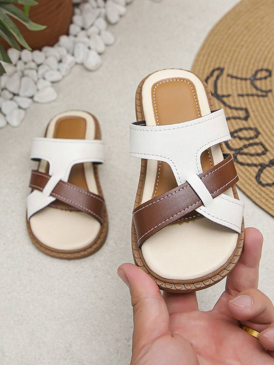 Summer New Style Simple Color Children's Slippers, With One-Piece Design, Suitable For Daily Wear - white brown - View 1