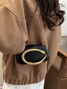 PU皮革手拿包，时尚优雅的方形晚宴包，正式派对包，礼服包，舞会礼服包，链条包，婚礼包 - 黑色 - 查看 6