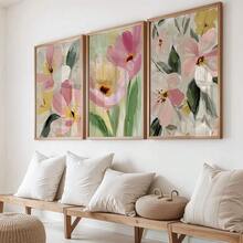 Pôster de parede com flores coloridas em tons neutros - Impressões de pinturas a óleo de plantas silvestres em tons pastel, pôsteres em tela adequados para decoração de sala de estar, quarto e banheiro - Flores silvestres suaves e discretas - Presente decorativo para espaços modernos. Moldura opcional. - Múltipla escolha - Ver 3