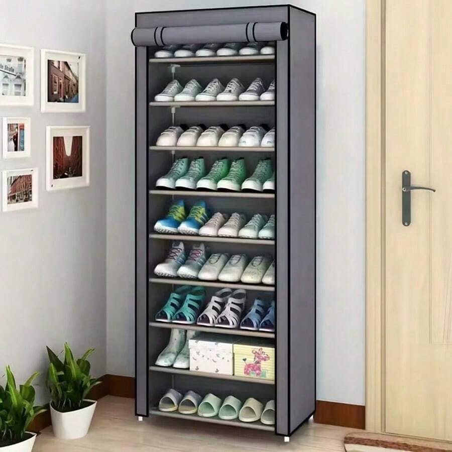10-Tier/9-Grid Shoe Rack, Self-Standing Shoe Organizer, Easy To Assemble, Suitable For Apartment, Entryway, Hallway, Bedroom, Bathroom, Office, Living Room, Multi-Layer Combination Shoe Cabinet, Dust-Proof Shoe Cabinet, Student Shoe Cabinet, Minimalist Bedroom Storage Rack, Portable Shoe Rack