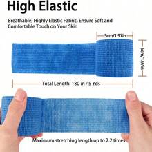 1/4/6/12卷装蓝色弹性自粘绷带，透气柔韧无纺布自粘绷带 - 彩色 - 查看 5