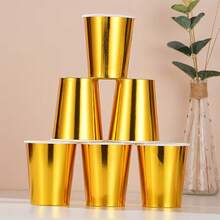 10/20/50/90pcs Gold Paper Party Cups, 9oz Drinking Cups, Coffee Cups, Cold Beverage Cups, Disposable Party Cups, Ideal For Birthday Party, Wedding, Mother's Day - Gold - View 3