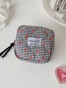 1个格子樱花印花绗缝迷你化妆包，可作卫生巾收纳袋、便携式化妆包，可装口红、护肤品、零钱、钥匙等，也可作洗漱包、旅行必备品、派对礼物、母亲节礼物、生日礼物、返校礼物。 - 彩色 - 查看 16