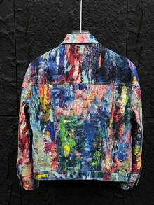 Spring/Autumn New Personalized Painted Graffiti Oil Painting Denim Jacket For Men: Fashion Versatile Loose Casual Coat - 彩色 - 查看 2