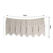 1 件套手工编织壁挂，波西米亚风叶子流苏窗帘，手工编织帘幔，手工编织蕾丝短帘隔断墙挂毯背景 - 不含木杆 - 白色 - 查看 13