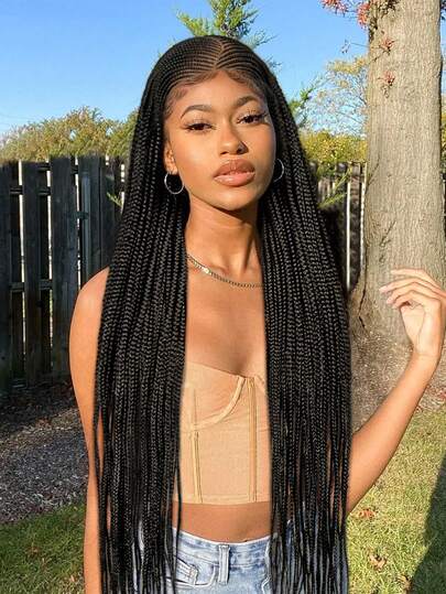 A ANYTIME 36英寸高品质编织假发，全蕾丝玉米辫合成假发，带婴儿发，适合蕾丝前假发