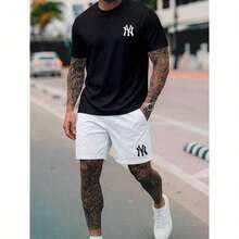 Kit: 100% Premium Cotton T-Shirt + Shorts Set. NY Premium Cotton Shirt - New Release Promotion. - Negro - Ver 2