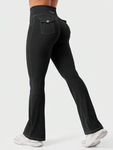 YEOREO CoreFlex Women Workout Mini Flare Leggings With Pockets Hidden Scrunch Cargo Gym Casual Denim-Look Yoga Pants Summer Clothes For Women - màu đen - Xem 4
