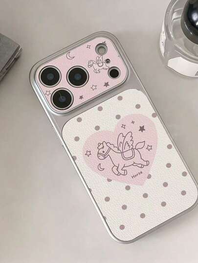 Polka Dot Angel Pony Phone Case Compatible With IPhone 17 Pro Max, Full Coverage Large Window 17/16 Pro, Faux Leather 15 Plus, Cartoon 14 Matte Hard Shell 13 Pro Anti-Fall Protective Cover