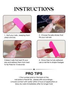 10片可爱手工按压式美甲贴片，酒红色法式美甲，3D小熊樱桃蝴蝶结假指甲，短款方形美甲，春夏亚克力假指甲，含果冻胶和指甲锉，DIY美甲用品 - 酒紅色 - 查看 10