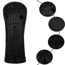 Universal Playing Card Themed Golf Club Head Cover, Black Base With Subtle Floral Pattern, PU Material Compatible With Multiple Sizes, Practical Golf Accessory - Black - View 8