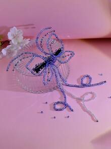 1个优雅蓝色蝴蝶长流苏发夹，串珠简约飘逸发夹，适合新娘、婚礼、约会、旅行、派对、送礼、休闲佩戴 - 藍色 - 查看 4