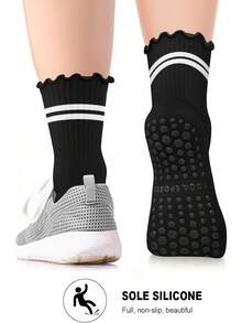 1/3/6 đôi tất yoga Pilates nữ có viền ren và sọc, chống trơn trượt, thích hợp cho tập luyện tại bệnh viện, phòng tập thể dục, yoga và Pilates. - Nhiều màu - Xem 5