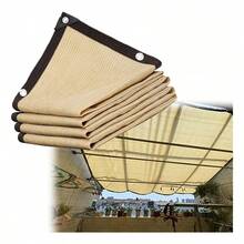 Malla de sombreo reforzada para exteriores con perforaciones para protección solar y de lluvia, con un 80 % de sombreado. Adecuada para locales comerciales, piscinas y terrazas. Disponible en varios tamaños. - Beis - Ver 12