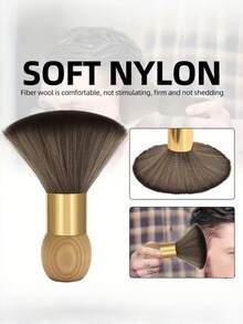 1pc Large Hair Cutting Neck Duster Brush, Professional Salon Tool Made Of Natural Fiber On Wooden Handle, Suitable For Barbers And Home Use - Wood Color - View 5