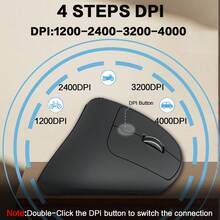 JOMAA Ratón vertical inalámbrico, ratón óptico inalámbrico ergonómico con modo dual Bluetooth y 2.4G con perilla de ajuste de funciones, ratón de computadora ajustable a 4000 DPI para PC/portátil/escritorio - batería AAA - Ver 7