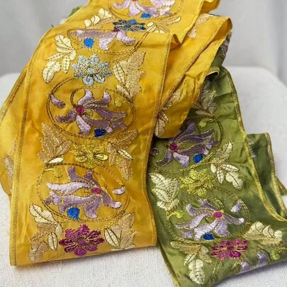 1 Roll/1-2 Yards Embroidered Floral Jacquard Lace Trim - Multicolor Fabric Edging, Suitable For DIY Clothing Accessories, Curtain Decor, Sewing Projects, Lace Edging, Decorative Curtain Edges, Elegant Embroidery, Textural Details