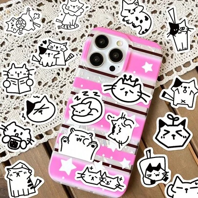 110pcs Cute Cat Sticker Set, Decorative Stickers For Scrapbooking, Phone Case, Diary, Water Bottle, Guitar, Skateboard, Luggage Scrapbook Supplies Stationery Funny Stickers Kindle