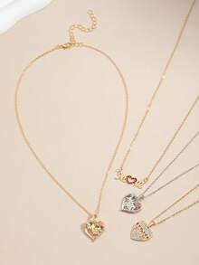 送给新妈妈的心形刻字项链，镶嵌水钻，母亲节礼物配饰 - 彩色 - 查看 6