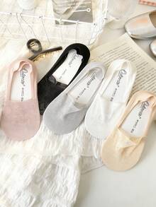 1/5 Pairs Women Lace Shallow Invisible Liner Socks, Non-Slip, Breathable Mesh Thin Socks - Multicolor - View 2