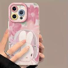 Auriculares con diseño de conejito y flores de color rosa suave.funda de teléfono Fundas compatibles con ,Apple,VIVO,OPPO,,, y Honor.Fabricadas en silicona TPU,ofrecen protección contra golpes y caídas. - Blanco - Ver 2
