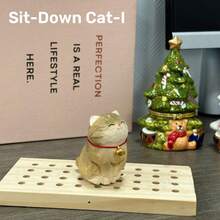 Handmade Wooden Cat Figurines | Hand-Painted Carved Cat Statues - Cute Home & Office Decor Gifts For Cat Lovers | Perfect BFF Gift - Stretching Cat - View 12