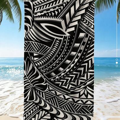1条超大号黑白几何图案沙滩巾，多种尺寸可选，速干、柔软、便携、时尚、防沙、超细纤维，吸水性极佳。波西米亚风、热带风、复古风、趣味风，适合瑜伽、野餐，防紫外线；适用于海滩、游泳池和户外活动，旅行必备，露营、瑜伽、健身、运动、游泳，男女皆宜。