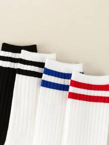 1/2/4 paia di calze a ciuffo per bambini, versatili per tutte le stagioni, a righe rosse e bianche, nere e bianche, blu e bianche, stile scolastico con parte superiore larga, adatte per uniformi e calze a ciuffo - Multicolore - Visualizzare 6
