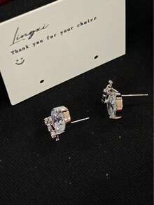 1Pair Minimalist Letter Zirconia Earrings For Women, Dainty Daily Wear Jewelry - Simple  Stud Earrings - View 5