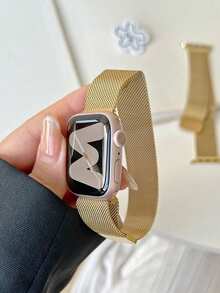 1PC Women Gold Milanese Loop Watch Strap Compatible With Apple Watch 46mm 49mm 40mm 44mm 45mm 41mm 42mm 38mm, Magnetic Stainless Steel Luxury Metal Bracelet Watch Band Compatible With Apple Watch Series 11 10 9 8 7 SE 6 5 4 3 2 1 Ultra 3/2/1, Fashion Smartwatch Accessories Compatible With IWatch S10 S11 - Gold - View 4