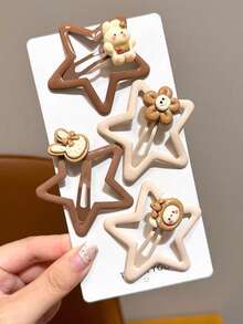 4件套多巴胺星星、棕熊、卡通BB夹、五角星发夹套装 - 彩色 - 查看 6