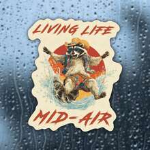 1PC Retro & Playful Cartoon Raccoon "Living Life Mid-Air" Waterproof Vinyl Sticker, Self-Adhesive Single-Use Decal, Suitable For Water Bottles, Laptops, Cars, Tablets And More, Ideal For Raccoon, Beach, Outdoor Sports And Animal Enthusiasts Stickers Scrapbook Supplies Stationery Funny Stickers - Matte - View 9