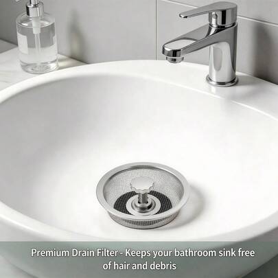 Stainless Steel Sink Filter With Plug - Upgraded Kitchen Water Filter, Easy To Install, Effectively Filters Food Particles And Deposits, Long-Lasting, Suitable For Modern Kitchens, Kitchen Sink Accessories