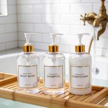3pcs Refillable Bathroom Shower Dispenser Set With Pump, Transparent Shampoo, Conditioner, Body Wash And Soap Dispensers - Clear Home Bathroom Decor, Autumn Decor, Back To School - Clear - View 3