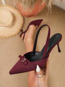 时尚百搭尖头低帮高跟鞋，时尚职业女鞋，优雅女士时尚低帮女鞋 - 酒紅色 - 查看 10