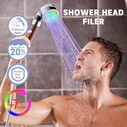 [Năng lượng thủy điện] Bộ vòi sen LED năng lượng thủy điện (1/2 chiếc) thiết kế cầm tay, điều chỉnh nhiệt độ với ba chế độ màu, kèm đầu nối kiểu Mỹ và bộ chuyển đổi ống, không cần điện, không cần pin.