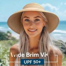 可折叠卷边宽檐女士遮阳帽，适合海滩和扎马尾辫，UPF防晒旅行草帽 - 彩色 - 查看 3