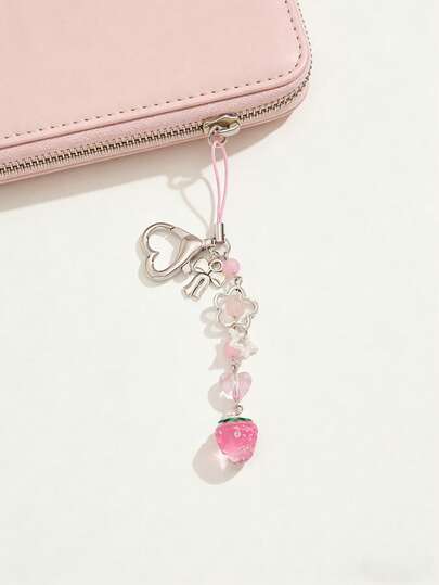 1pc Handmade Crystal Strawberry Keychain, Decorated With Beaded Flowers And Tassels, Exquisite Alloy Plush Bag Charm Keyring, Suitable For Women's Daily Commute, Car Keys, Travel, Shopping, Handbags, Backpacks And Wallets