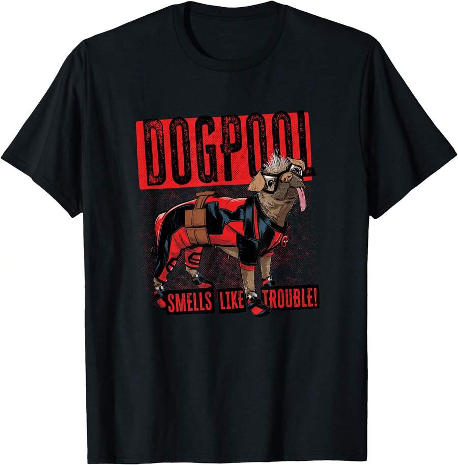 Studios Deadpool & Wolverine Dogpool Smells Trouble T-Shirt Women's T-Shirt Black Soft Cotton Graphic Print T-Shirts For Stylish And Versatile Casual Wear In Daily Life, Parties, And Outings, Sizes S - 3XL, High Comfort & Stretch. - 黑色 - 查看 1
