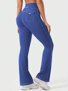 YEOREO CoreFlex Women Workout Mini Flare Leggings With Pockets Hidden Scrunch Cargo Gym Casual Denim-Look Yoga Pants Summer Clothes For Women - Xanh coban - Xem 8