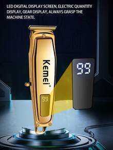 Kemei 1个KM-1313男士无线电动理发器，可修剪胡须/头发，精准可调，可充电 - 金色 - 查看 10