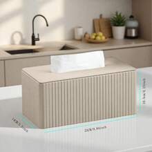 1pc Italian Elegant Home Tissue Box, Roman Column Striped PU Leather Tissue Paper Holder, Suitable For Living Room, Bathroom, Bedroom, Dining Room And Car / Durable And Fashionable Facial Tissue Dispenser - Multicolor - View 2